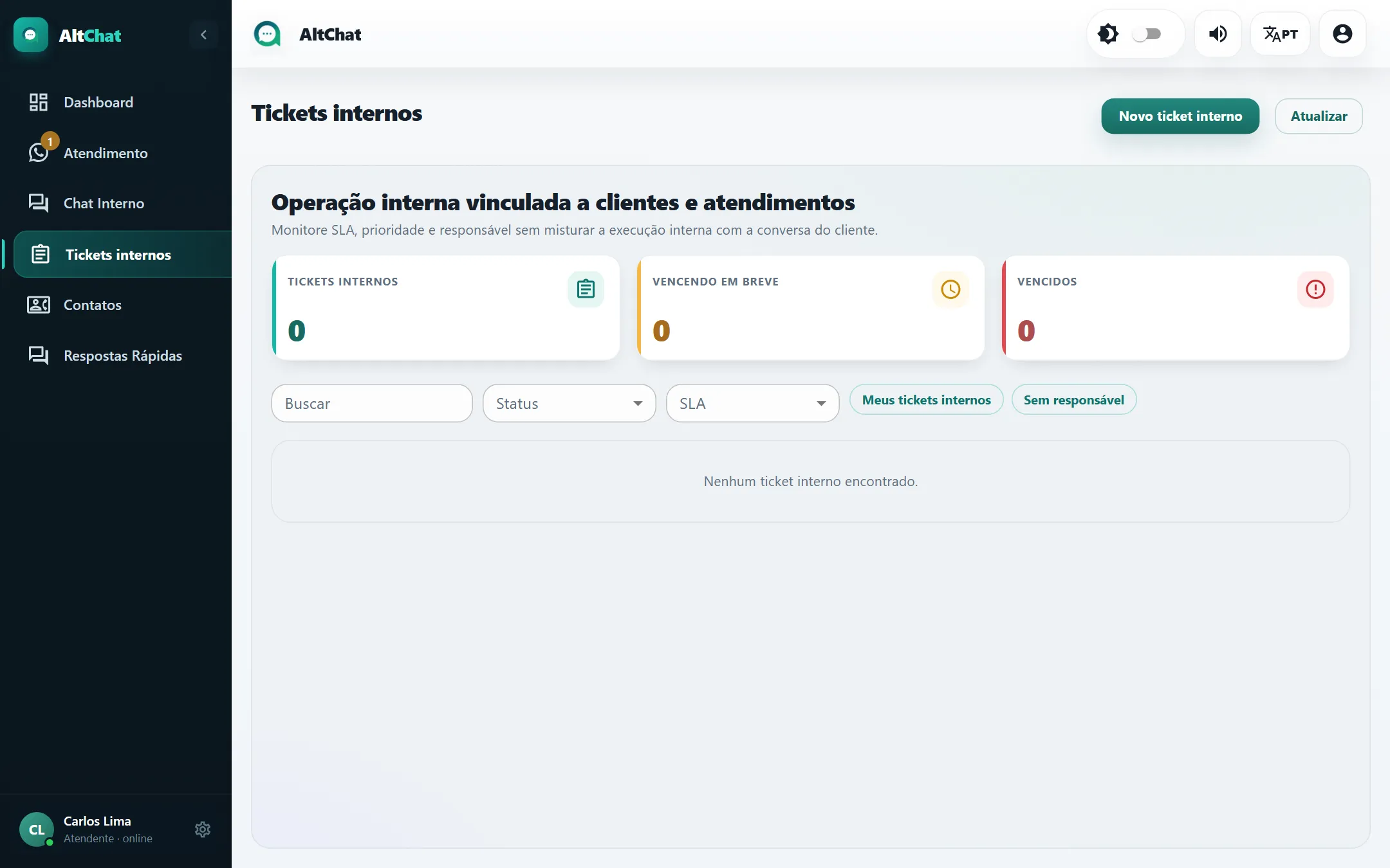 Tela Tickets internos